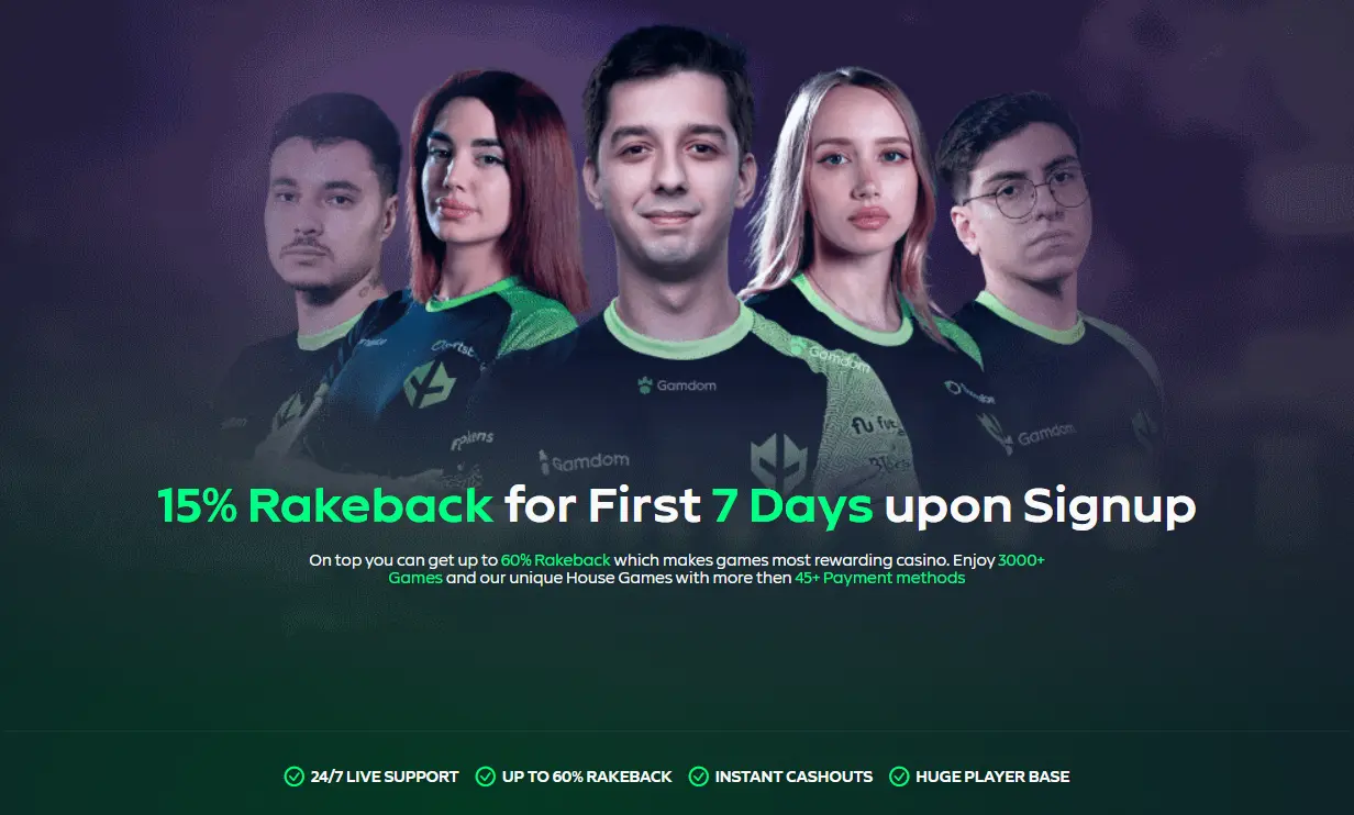 Gamdom 15 Percent Rakeback Welcome Bonus for New Players