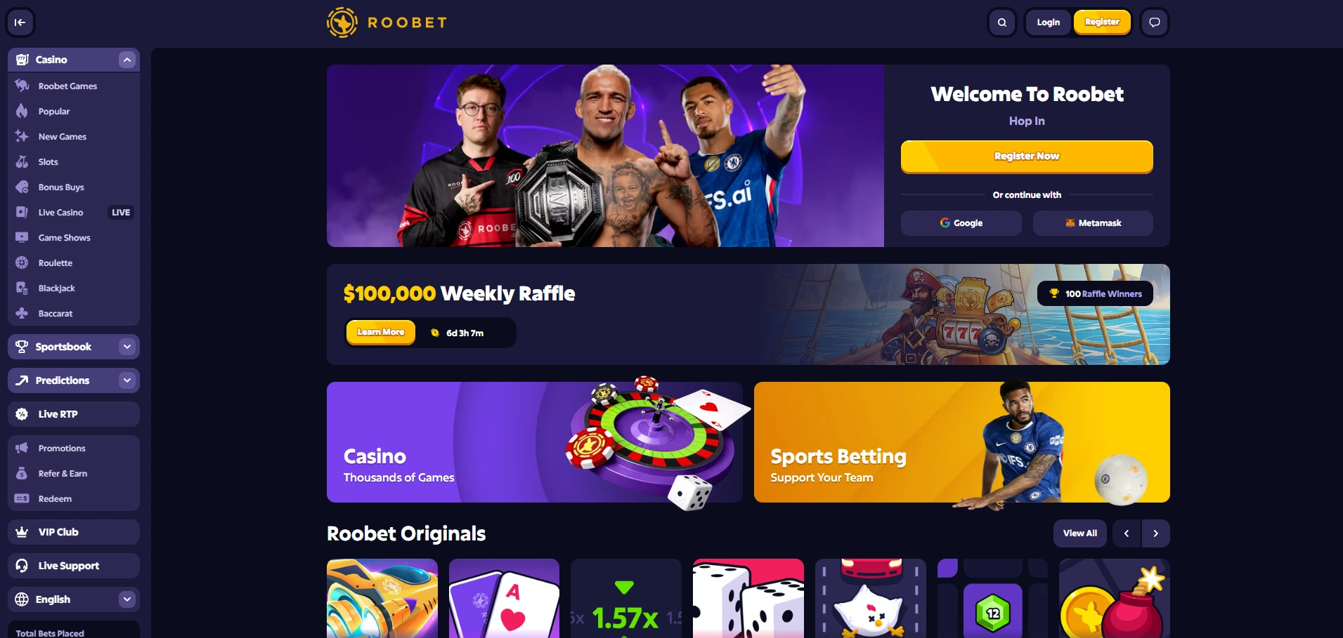 Roobet Casino Review Website Interface and Sports Betting Platform